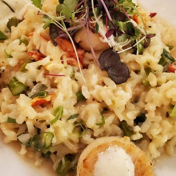 Novara Restaurant - Pan seared scallops with lobster risotto - Italian Near Me - Milton, Massachusetts Novara Restaurant - Pan seared scallops with lobster risotto - Italian Near Me - Milton, Massachusetts