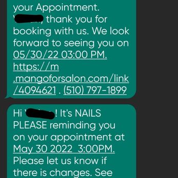 Nails Please - Confirmation text for an appointment during a time that they're closed - Nail Salons Near Me - Fremont, California Nails Please - Confirmation text for an appointment during a time that they're closed - Nail Salons Near Me - Fremont, California