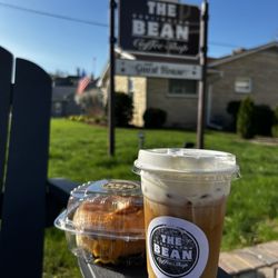 The Burlington Bean Coffee Shop - Cold brew with peppermint cold foam and bacon egg sandwich