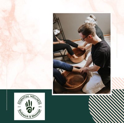 Reflexology 🌿 - Reflexology
Essential Wellness Bodywork & Massage, LLC offers reflexology provided by a certified licensed Reflexologist. Reflexology is a technique that focuses on specific pressure points within your feet to help correct energy flows throughout your body. If you are interested in this service, please call us today so we can help you on your road to wellness.
We offer Side-by-Side Reflexology - Couple's Reflexology can not be booked online. Please call the office at (541) 916-8585 during regular business hours and we will be happy to get that booked for you. This is a great session to book with a friend or significant other. Reflexology 🌿 - Reflexology
Essential Wellness Bodywork & Massage, LLC offers reflexology provided by a certified licensed Reflexologist. Reflexology is a technique that focuses on specific pressure points within your feet to help correct energy flows throughout your body. If you are interested in this service, please call us today so we can help you on your road to wellness.
We offer Side-by-Side Reflexology - Couple's Reflexology can not be booked online. Please call the office at (541) 916-8585 during regular business hours and we will be happy to get that booked for you. This is a great session to book with a friend or significant other.