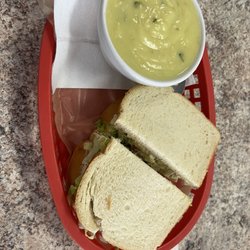 Linda's Soup Cafe - Cream of chicken and asparagus soup and a chicken salad sandwich.