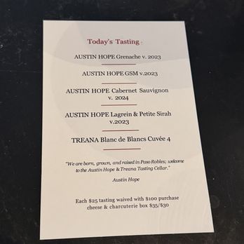 Austin Hope & Treana Tasting Cellar - That GSM Blend is amazing!!! Me want - Wine Tasting Room Near Me - Paso Robles, California Austin Hope & Treana Tasting Cellar - That GSM Blend is amazing!!! Me want - Wine Tasting Room Near Me - Paso Robles, California