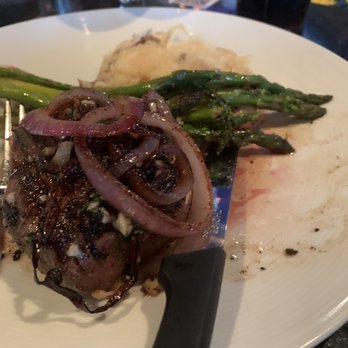 Oceans & Ale - 6-ounce steak fillet with a side mashed potato's and asparagus. - Seafood Near Me - Williamsburg, Virginia