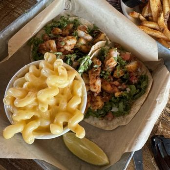 Founders Tavern & Grill - Shrimp tacos with side and Mac (yum) - Comfort Food Near Me - Pasadena, Maryland