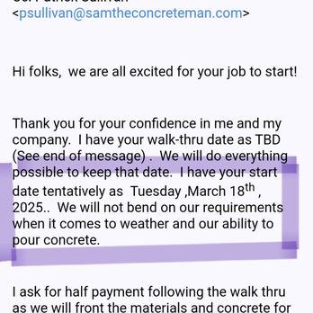 Sam The Concrete Man Chester County - Contract starr date - Masonry/Concrete Near Me - Phoenixville, Pennsylvania