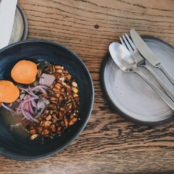 Llama Inn - Corvina Ceviche, Lime, Red Onion, Cilantro, Sweet Potato - Peruvian Near Me - Brooklyn, New York Llama Inn - Corvina Ceviche, Lime, Red Onion, Cilantro, Sweet Potato - Peruvian Near Me - Brooklyn, New York
