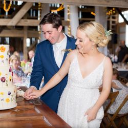 Cherry Barc Farm - Cake Cutting at barn wedding reception
