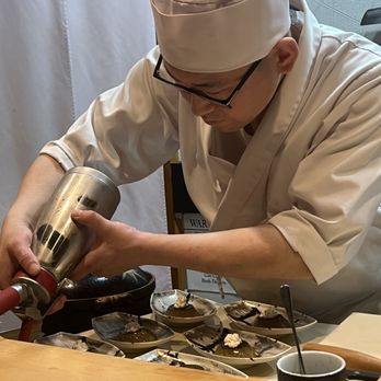 Yuji - Chef preparing hojicha pudding - Japanese Near Me - San Francisco, California Yuji - Chef preparing hojicha pudding - Japanese Near Me - San Francisco, California