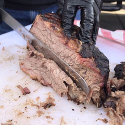 Double Barrel Smokin BBQ - Brisket being cut