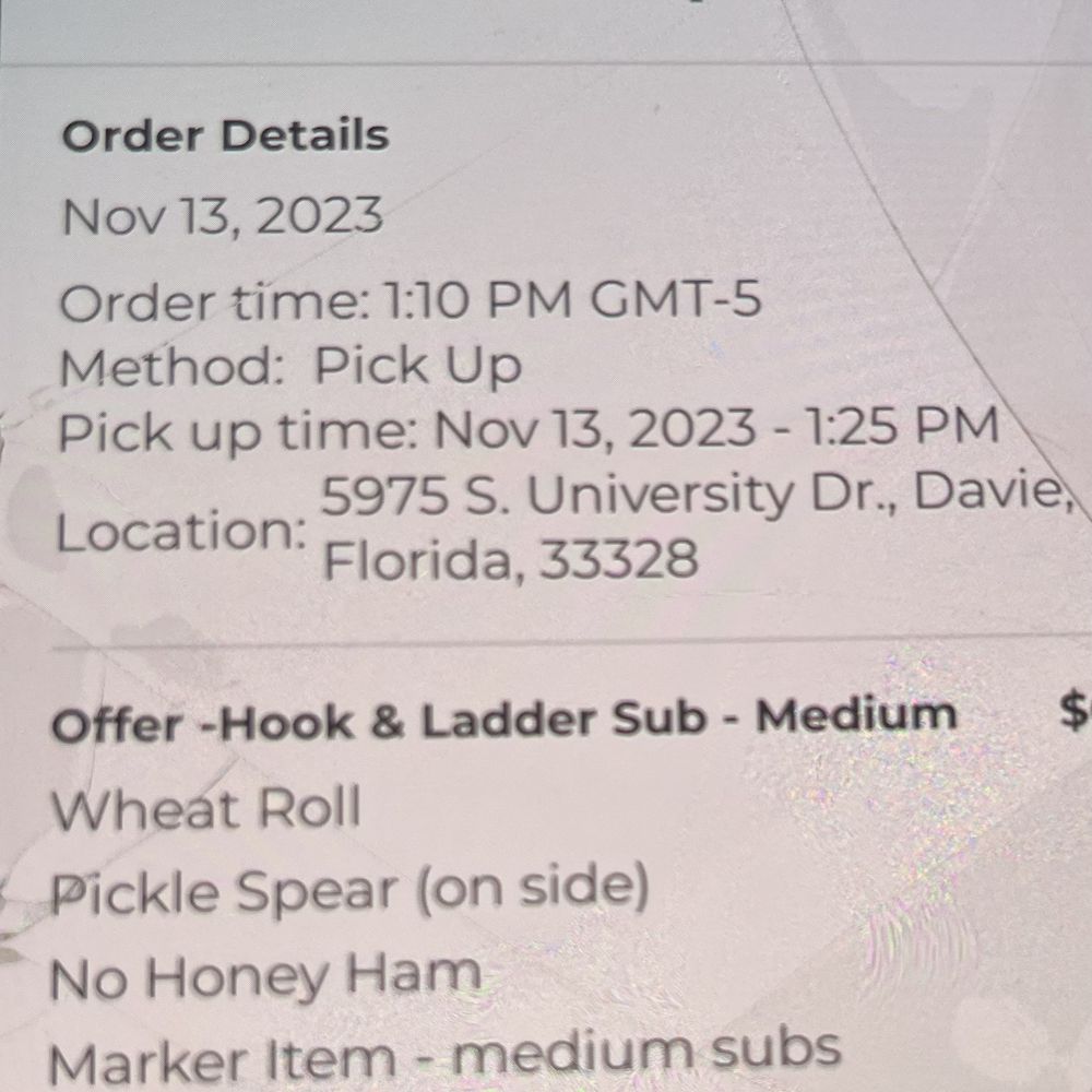 order details on a cell phone order details on a cell phone