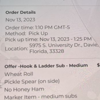 Firehouse Subs - order details on a cell phone - Sandwiches Near Me - Davie, Florida