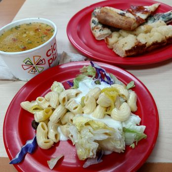 Cicis Pizza - Chicken mac soup, pizza, breadsticks, Max sandwich, lettuce, and desserts, not shown. It was well worth the $4.99 buffet price. - Pizza Near Me - Amarillo, Texas