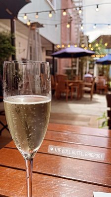 Photo of The Bull Hotel - Bridport, DOR, GB. Prosecco and beautiful decorations