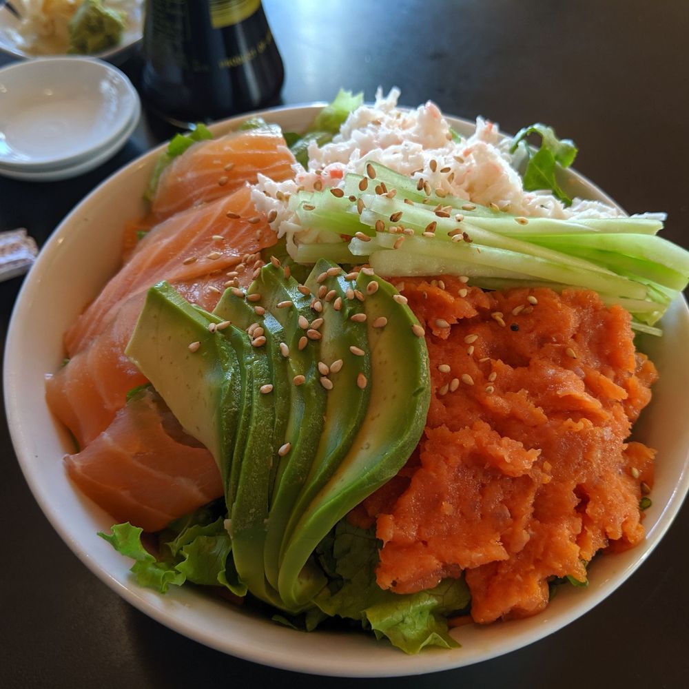 Sushi Teri - 3 Taste Sushi Bowl (salmon, spicy tuna, imitation crab), $9.50 prior to tax - Japanese Near Me - Costa Mesa, California Sushi Teri - 3 Taste Sushi Bowl (salmon, spicy tuna, imitation crab), $9.50 prior to tax - Japanese Near Me - Costa Mesa, California