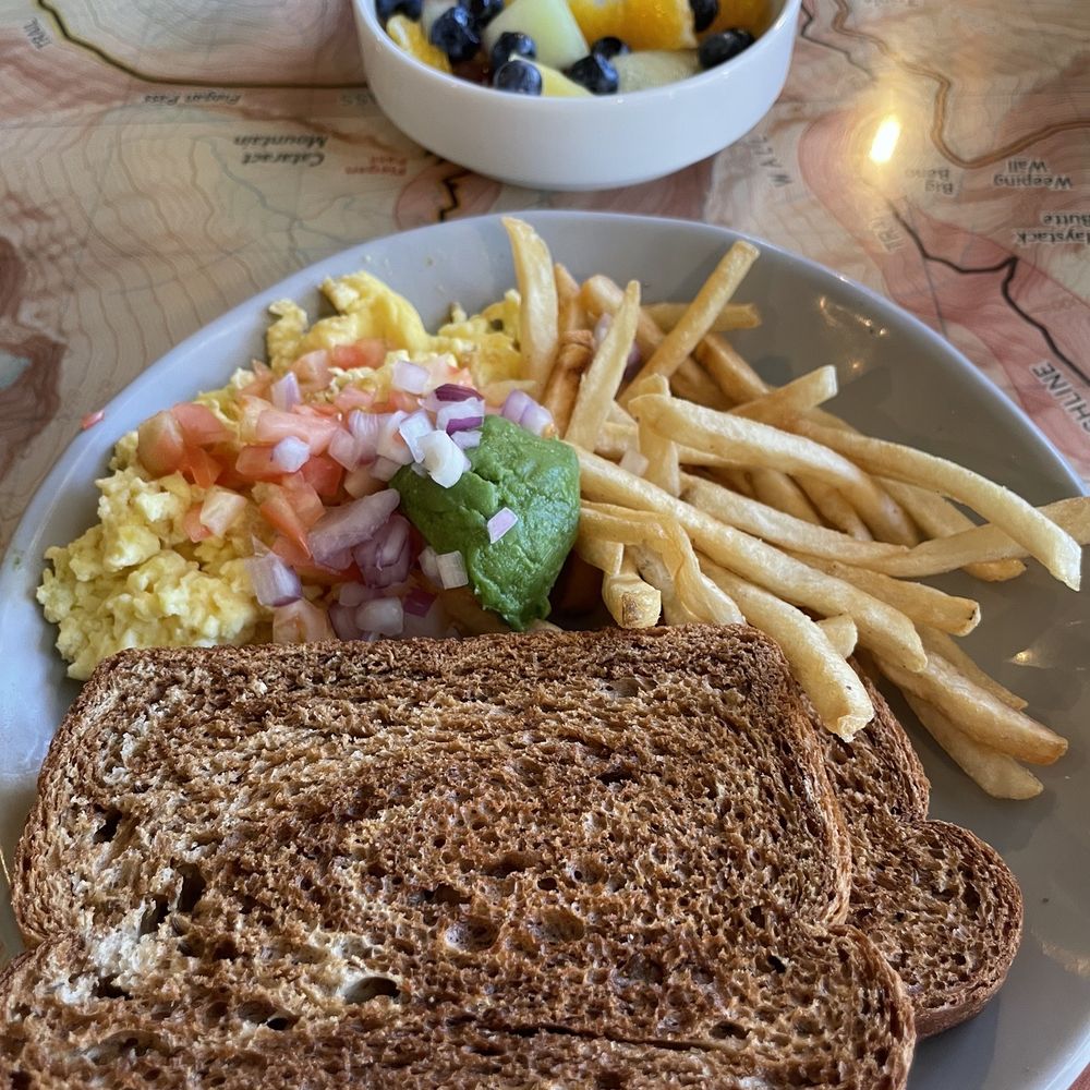 Breakfast scramble and side fruit cup Breakfast scramble and side fruit cup