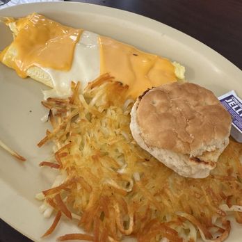 C's Waffles - Cheese omelet with hash browns and biscuit - Breakfast & Brunch Near Me - New Smyrna Beach, Florida