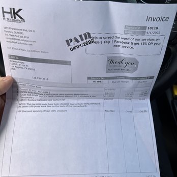 Hi-Tek Solutions - receipt - Data Recovery Near Me - Downey, California