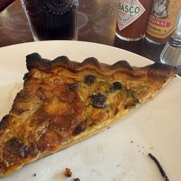 Here is the quiche I received. Slightly burnt and thin no as a pizza slice. How can a chef or owner let that out of the kitchen? Here is the quiche I received. Slightly burnt and thin no as a pizza slice. How can a chef or owner let that out of the kitchen?