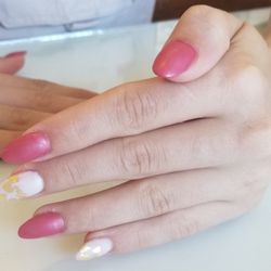 Nails by Lark - Full set of acrylic with gel polish and gold flake embellishments....