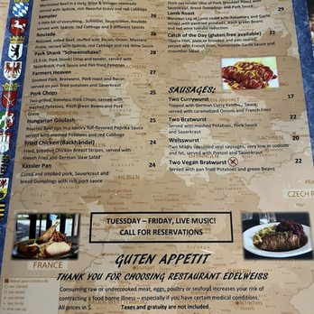 Restaurant Edelweiss - Menu - German Near Me - Bradenton, Florida Restaurant Edelweiss - Menu - German Near Me - Bradenton, Florida