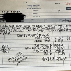 Maui Movers - Invoice