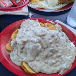 The Olde Towne Restaurant - Sausage & gravy over home fries