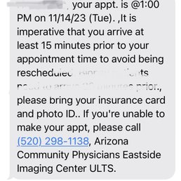 The text confirming my appointment