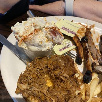 Boomerangs Original Ribs - Pulled pork, ribs (clearly enjoyed), and potato salad. - Barbeque Near Me - Solomons, Maryland