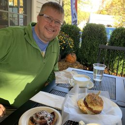 Cinnamon Roll, Breakfast Sandwich & Mocha Latte
