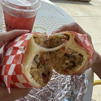 Sip & Go Cafe - Vegetarian Burrito and hibiscus tea with lychee jelly - Coffee & Tea Near Me - Brea, California Sip & Go Cafe - Vegetarian Burrito and hibiscus tea with lychee jelly - Coffee & Tea Near Me - Brea, California