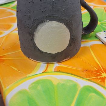 Ceramicafe Art Lounge - Black speckled paint with a giant full moon. Very dramatic! Like the night sky. - Paint-Your-Own Pottery Near Me - Beaverton, Oregon