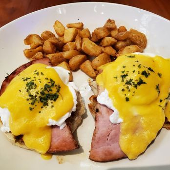 Shark Pit Bar & Grill - a plate of eggs benedict and potatoes - New American Near Me - Cocoa Beach, Florida Shark Pit Bar & Grill - a plate of eggs benedict and potatoes - New American Near Me - Cocoa Beach, Florida
