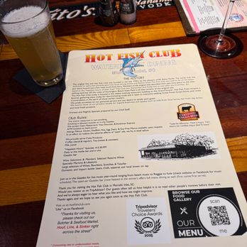 Hot Fish Club - Menu Front - Seafood Near Me - Murrells Inlet, South Carolina