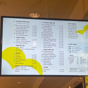 Sunright Tea Studio - Sunnyvale - menu - Bubble Tea Near Me - Sunnyvale, California