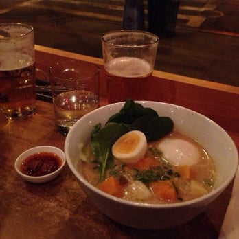 Chuko - Veggie ramen with soft egg and hard egg. Also, AMAZING hot oil with garlic. - Asian Fusion Near Me - Brooklyn, New York