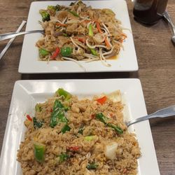 Thai Fix - N3. Drunken Noodles on top and R2. Basil Fried Rice on bottom