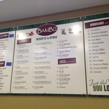 BAMBU - A view of the current menu as of 9/13/14 - Juice Bars & Smoothies Near Me - Philadelphia, Pennsylvania BAMBU - A view of the current menu as of 9/13/14 - Juice Bars & Smoothies Near Me - Philadelphia, Pennsylvania