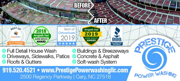 Our Promise to you! - Prestige Power Washing is a locally owned and operated in Cary, NC power washing company with over 10 years of experience in the power washing industry. Our team is dedicated to providing you with the best possible service you can receive. Our Promise to you! - Prestige Power Washing is a locally owned and operated in Cary, NC power washing company with over 10 years of experience in the power washing industry. Our team is dedicated to providing you with the best possible service you can receive.