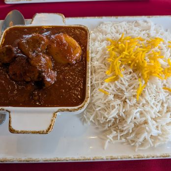 Pamir Kabob House - Zardaloo chalow (stewed apricots + lamb) served with basmati rice. - Afghan Near Me - La Jolla, California