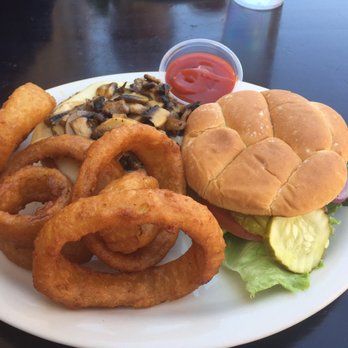 Mt Whitney Restaurant - Alabama Hills with veggie patty and onion rings side - American Near Me - Lone Pine, California