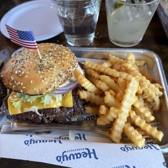 Heavy’s Barburger - Gluten free bun and fries on my delicious barburger.  The shorty marg was perfect. - Burgers Near Me - Charleston, South Carolina