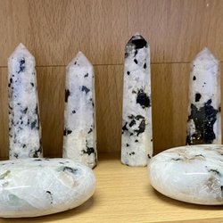 Howl At the Moon Gems - Large selection of Rainbow Moonstone items.