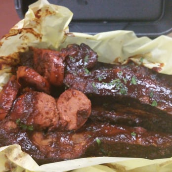 My Father's BBQ - Combination plate: Ribs and beef hotlinks "Sauce on" # yum - Southern Near Me - Carson, California My Father's BBQ - Combination plate: Ribs and beef hotlinks "Sauce on" # yum - Southern Near Me - Carson, California