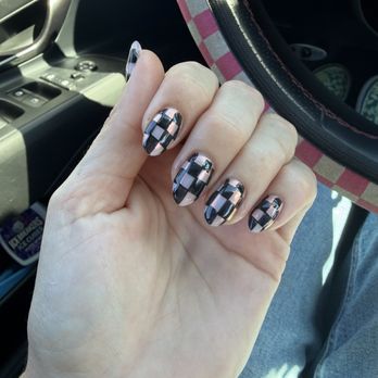 Modern Nails & Spa - Black and holographic silver checkered almond shaped nails - Nail Salons Near Me - Lodi, California Modern Nails & Spa - Black and holographic silver checkered almond shaped nails - Nail Salons Near Me - Lodi, California