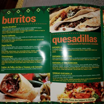 El Chepo Taqueria - a menu for burritos - Mexican Near Me - Myrtle Beach, South Carolina