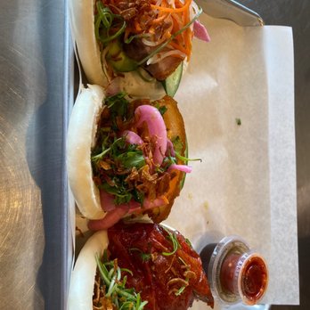 Baos Hog - Baos (from left to right):  Bolsa - Heo Quay Bao, Boss Bao, Duck Bao - Chinese Near Me - Garden Grove, California