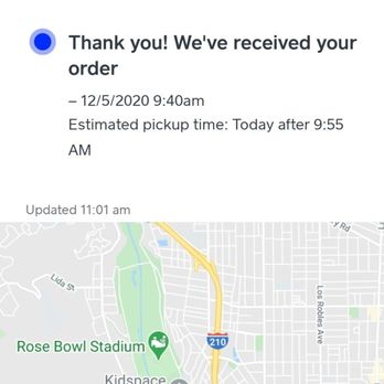 Copa Vida - Receipt. Order went in at 9:40, order received at 10:05. - New American Near Me - Pasadena, California