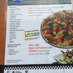 El menú de pizzas