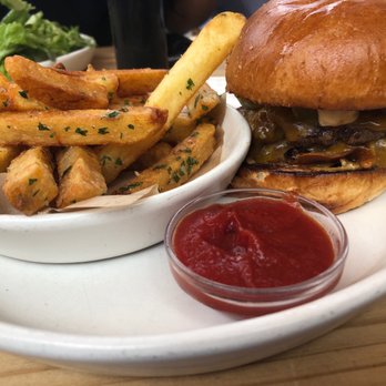 The Kitchen American Bistro - Double Stack Cheeseburger (gfo) with Hand Cut French/Garlic Fries (gf, v) - Bars Near Me - Boulder, Colorado The Kitchen American Bistro - Double Stack Cheeseburger (gfo) with Hand Cut French/Garlic Fries (gf, v) - Bars Near Me - Boulder, Colorado