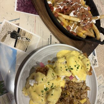 Kona Biscuit - Honey bird Benedict and Hawaiian poutine fries - Breakfast & Brunch Near Me - Waikoloa, Hawaii